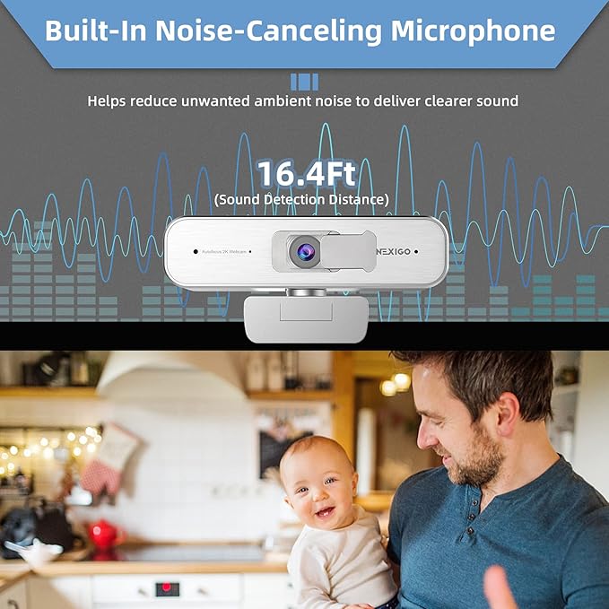 NexiGo N940P 2K Zoomable Webcam with Remote and Software Controls | Sony Starvis Sensor | 1080P@60FPS | 3X Zoom | Dual Stereo Microphone, for Zoom/Skype/Teams/Webex (Silver)-DeskLoop Office