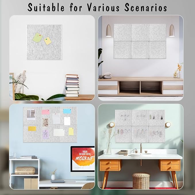 Large Cork Board 36" x 24", 6 Pack Felt Wall Tiles with Colored Pushpins, Bulletin Board with Removable Self-Adhesive Strips, Pin Board Cork Boards for Walls Office Home-Light Gray-DeskLoop Office