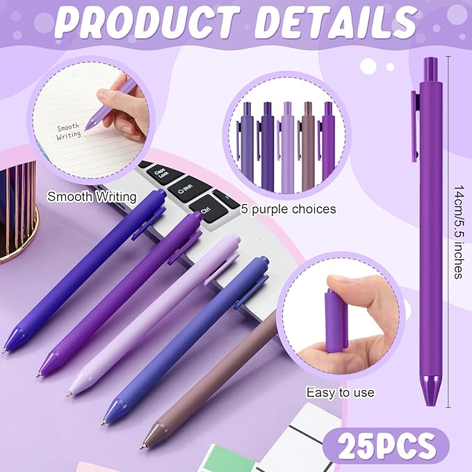 100 Pcs Ballpoint Pens Bulk Retractable Writing 1. 0 mm Black Ink Cute Pens Smooth Writing Color Fancy Gift for Teacher Student Employee Office School Home Baby Shower Supplies (Purple Series)-DeskLoop Office