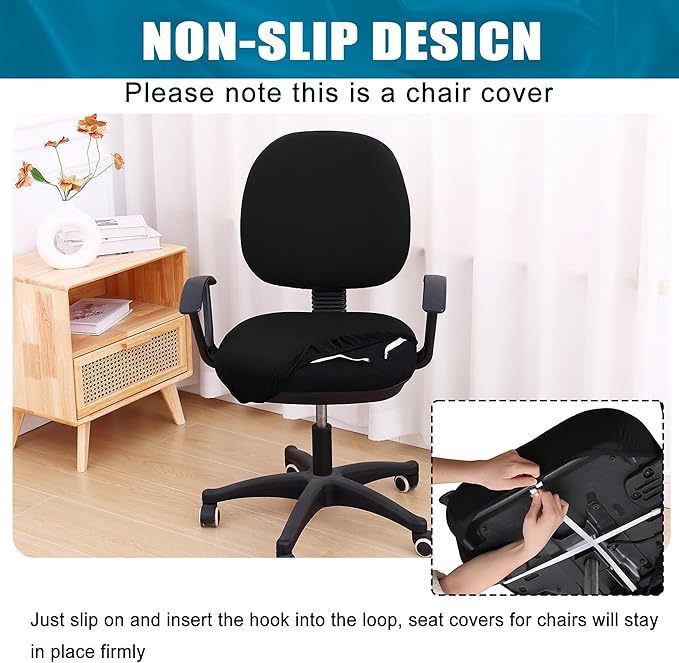 Smiry Printed Office Computer Chair Seat Covers, Stretch Fit Universal Desk Rotating Chair Cover Washable Removable Seat Cushion Protectors - Black-DeskLoop Office
