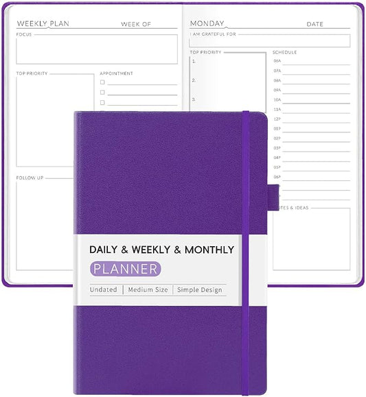 Undated Weekly Planner for 2025, Forvencer Simplified Daily & Weekly & Monthly Calendar Planner, Cute Daily Organizer Notebook, Agenda Journal to Track Goals & Tasks, Start Anytime, A5 Size, Purple-DeskLoop Office