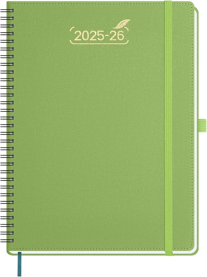 BEZEND Weekly Planner 2025-2026 with 2 Columns, 8.5" x 11" Academic Calendar 18 Months (Jul 25-Dec 26) Life Work Appointment Book with Monthly Tab, PU Leather Softcover Spiral - Fruit Green-DeskLoop Office
