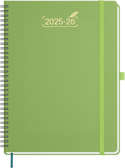 BEZEND Weekly Planner 2025-2026 with 2 Columns, 8.5" x 11" Academic Calendar 18 Months (Jul 25-Dec 26) Life Work Appointment Book with Monthly Tab, PU Leather Softcover Spiral - Fruit Green-DeskLoop Office
