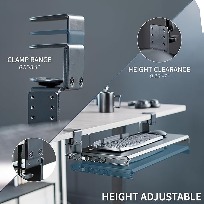 VIVO Large Height Adjustable Under Desk Keyboard Tray, C-clamp Mount System, 27(33 Including Clamps) x 11 inch Slide-Out Platform Computer Drawer for Typing, Black, MOUNT-KB05HB-DeskLoop Office