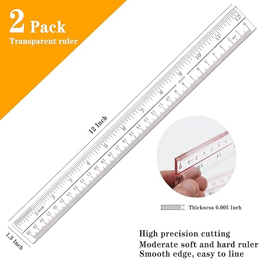 Ruler 12 inch, Clear Plastic inch Ruler, Apply to Rulers for Kids and Office Use Measuring Tools, Transparent Metric Straight with Inches Centimeters, Set Pack of 2, Ruler 12 inch-14-DeskLoop Office