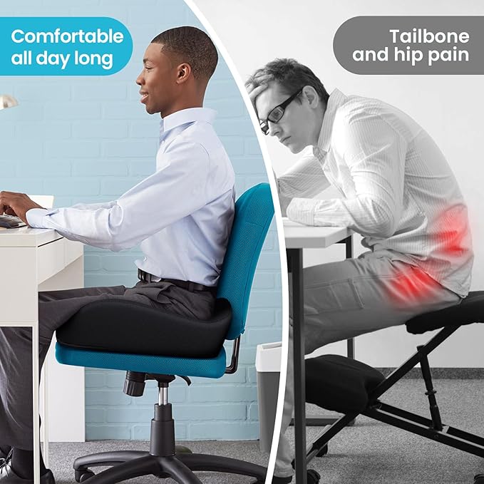 Benazcap Seat Cushion, Memory Foam Cushions for Office Chair - Ergonomic Chair Cushions for Tailbone Pain Relief, Sciatica & Back Support, Office Chair Cushion & Car Seat Cushion-DeskLoop Office