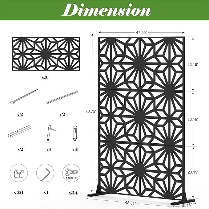 NicBex Room Divider 1 Panel Room Dividers with Flowers Pattern Design Partition Room Dividers and Metal Privacy Screens Wall Divider for Outdoor, Room Separation,48.31" W x 15.75" D x 70.75" H, Black-DeskLoop Office