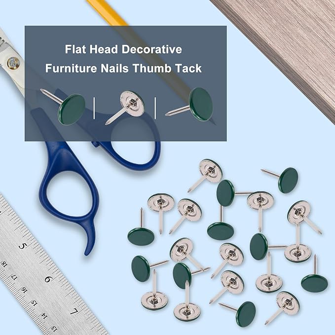 100Pcs Flat Head Upholstery Tacks Home Furniture Decor Tack Upholstery Nails Flat Push Pins Flat Thumb Tacks Green (11mmx17mm)-DeskLoop Office