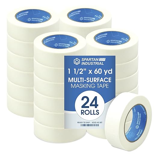 Spartan Industrial - 1.5" X 60 yd Masking Tape for Construction, Painting, Crafts, and More - 24 Rolls of Removable Tape, 5.5 Mil-DeskLoop Office