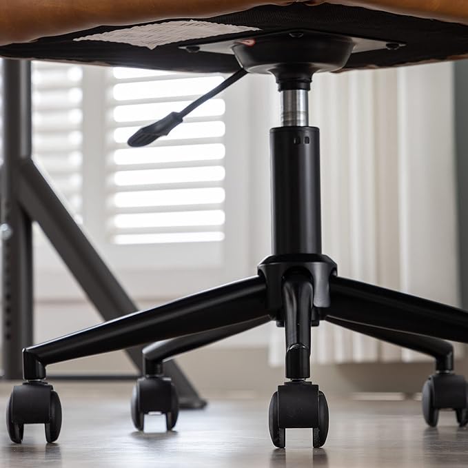 VESCASA Adjustable Home Office Desk Chair with Comfy Square Tufted Mid-Back, Faux Leather 360 Swivel Upholstered Task Armchair with Wheels for Teens Bedroom/Living Room, Brown-DeskLoop Office