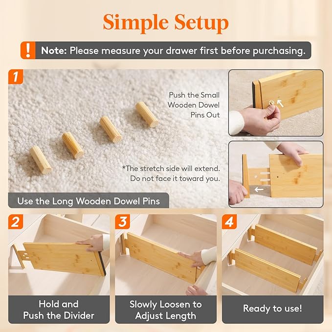 Lifewit 8 Pack Drawer Dividers Bamboo 6" High, 16-22" Adjustable Clothes Drawer Organizers, Expandable Dresser Separators in Bedroom/Bathroom/Kitchen/Office Organization and Storage-DeskLoop Office