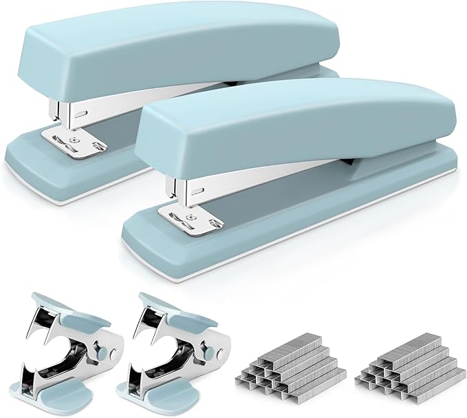 Deli Stapler, Desktop Stapler, 2 Pack, Office Stapler, 25 Sheet Capacity, Includes 2000 Staples and 2 Staple Removers, 2 Pack, Blue-DeskLoop Office