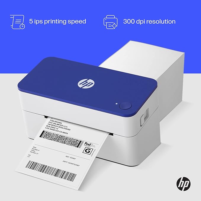 HP Shipping Label Printer, Commercial Grade Direct Thermal, Compact & Easy-to-use, High-Speed 300 DPI, Barcode, Compatible with, UPS, Ebay, ShipStation More, HPKE103, 7.9''x 4.6'' x 4.7'', white-DeskLoop Office