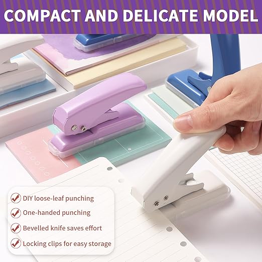 Single Hole Punch, 40 Sheets Punch Capacity, Kaluofan Hole Puncher Single, Small Hole Punch with Non-Slip Removable Base, One Hole Puncher for Crafts, Scrapbooks, Paper, Chipboard (Bule)-DeskLoop Office