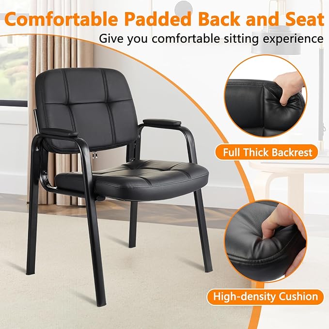CLATINA Waiting Room Guest Chair with Bonded Leather Padded Arm Rest for Office Reception and Conference Desk Black 8 Pack-DeskLoop Office
