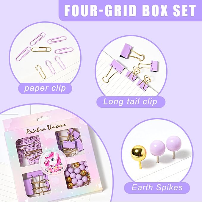 Desk Accessories with Pen Holder, Office Supplies Desk Organizers and Accessories, Tape Dispenser, Stapler, Staple Remover, Staples, Clips Set, Ruler, Scissor, Pen, Tape (Purple)-DeskLoop Office