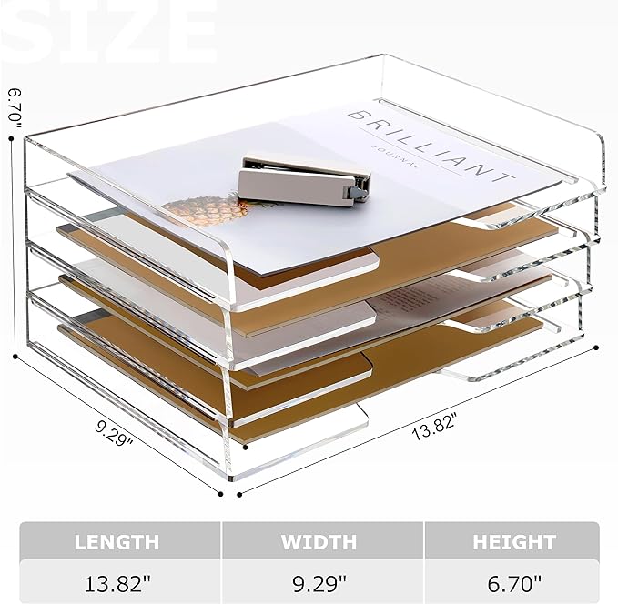 SANRUI 4 Tier Acrylic Paper Letter Tray Desk Stackable Organizer Trays,Clear Enlarged A4 Stackable File Document Tray, Workspace Office Supplies Organizers and Accessories Sorter,13.82inx9.29inx6.7in-DeskLoop Office