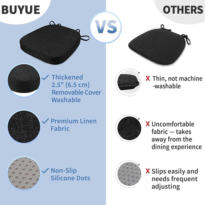 BUYUE Thickened 2.5" Dining Chair Cushions Set of 6, U-Shape High Density Foam - Image 6