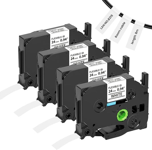 Flexible-ID TZe-FX251 Label Tape 24mm Compatible with Brother P-touch Flexible Label TZeFX251 FX251 1 inch, Suited for Wire Wrapping and Frlagging for PTE560TVP PTD600 PTP710BT Label Maker, 4pk-DeskLoop Office