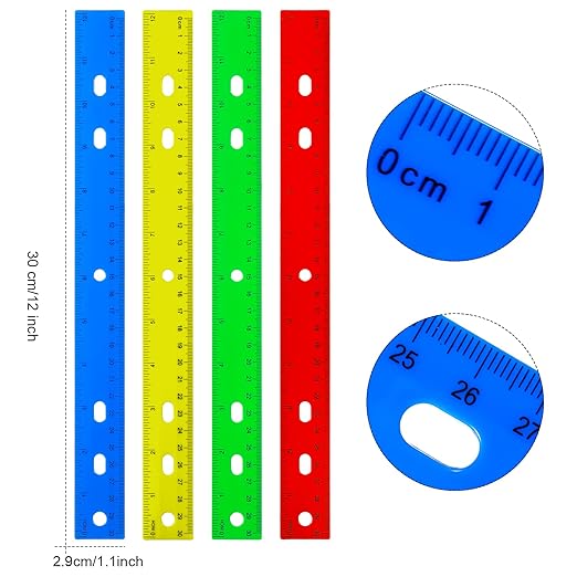 TaoBary 60 Pcs 12 Inch Plastic Ruler Bulk Plastic Ruler for Classroom Straight Rulers for Students Ruler with Inches and Centimeters for Students School Supplies-DeskLoop Office