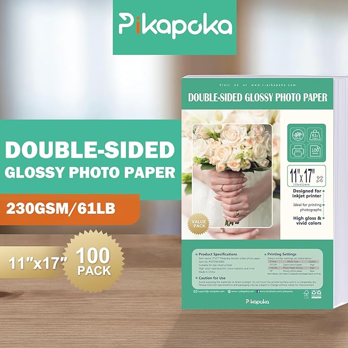 Double Sided Glossy Photo Paper 11x17, Thick Glossy Paper for Cardstock, 100 Sheets 61lb for Inkjet Printer-DeskLoop Office