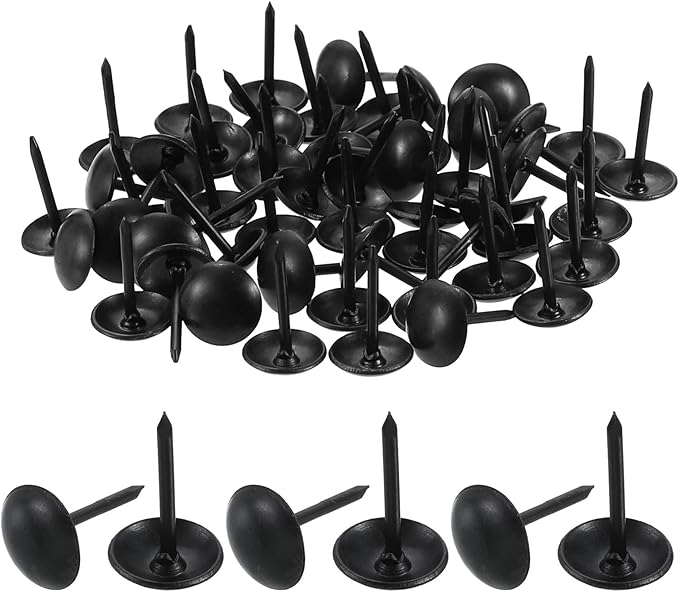uxcell 50 Pcs Upholstery Tacks, 9 x 13mm Round Head Upholstery Nails Pins Vintage Decorative Furniture Tacks for Chairs Sofas Beds DIY Project, Black-DeskLoop Office