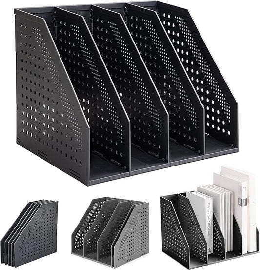 Lemical Magazine Holder 4 Vertical Compartments Collapsible Magazine File Holder Space Saving Rack Home Kitchen Desk Organizer No Need Assemble (Black)-DeskLoop Office