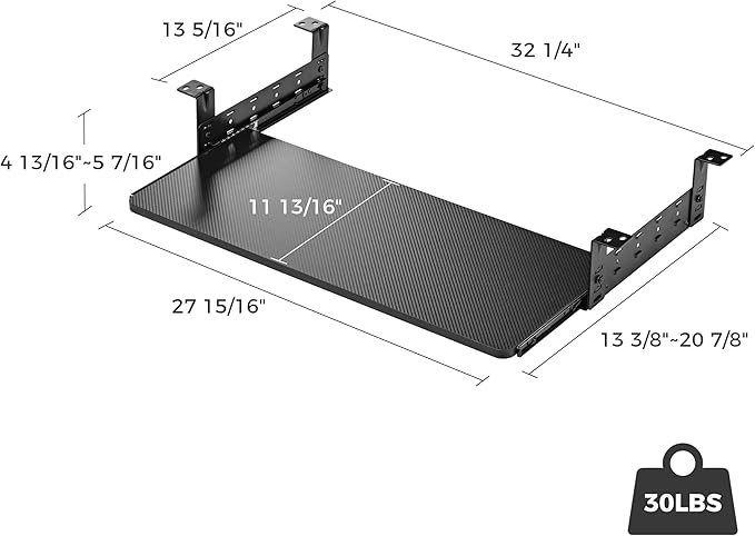 EUREKA ERGONOMIC Adjustable Keyboard Tray Under Desk, 28x11 Inch Large Slide Out Keyboard & Mouse Platform Tray, Wooden Pull Out Computer Keyboard Drawer for Typing Home Office Desk, Black-DeskLoop Office