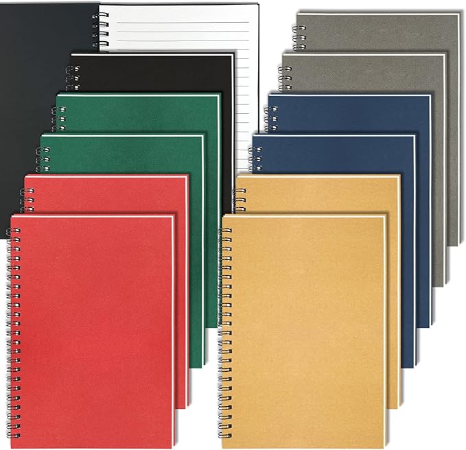GINMLYDA Small Spiral Notebook 12Pack, 120 Lined Pages 8.25x5.50 Inches Spiral Journal Kraft Cover Notebooks & Writing Pads for School Home Office Aesthetic Sketch Drawing Note-DeskLoop Office