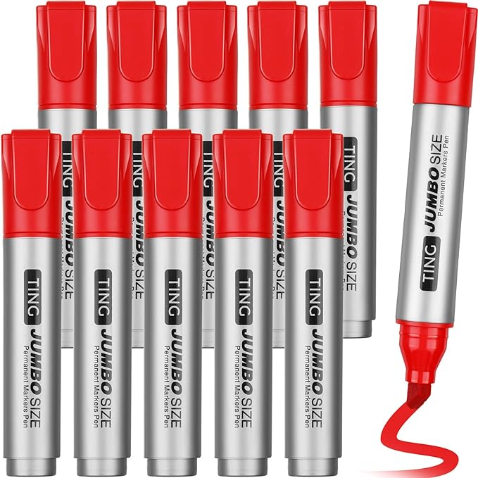 Fuutreo 10 Pack Jumbo Permanent Markers Bulk Large Chisel Tip Permanent Markers Quick Drying Waterproof Big Huge Poster Pens for Office, Logistics Company and More(Red)-DeskLoop Office