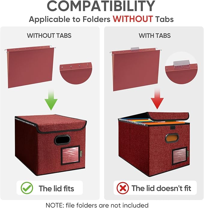 BALEINE File Organizer Box with Lid, Collapsible File Folder Organizer with Plastic Slide, Hanging File Folder Box for Office Document Storage (1 Pack, Red)-DeskLoop Office