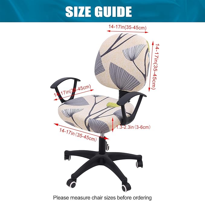 Smiry Stretch Printed Office Computer Chair Covers, Universal Washable Removable Desk Rotating Chair Slipcovers Protector, Seat + Backrest Cover - Yellow and Grey-DeskLoop Office