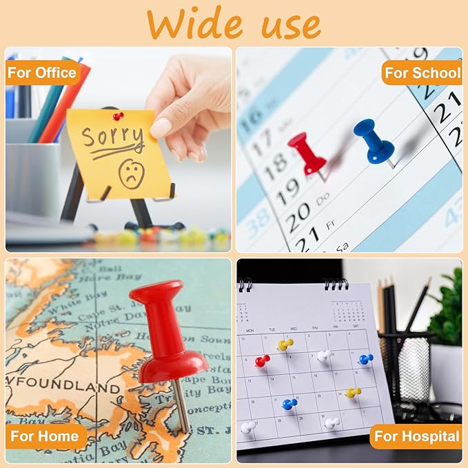 500 Pack Push Pins Tacks, Colored Map Push Pins, Plastic Head, Steel Point, Thumb Tacks for Cork Board, Bulletin Board, Map Pins, Photo Hanging Tacks at Homes, Schools and Offices-DeskLoop Office