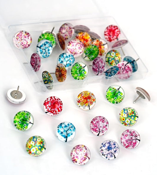 24Pcs Plants Push Pins Decorative Thumb Tacks Cute Office Decor for Cork Board Bulletin Board, Desk Accessories Aesthetic,Classroom,Home Decor(Tree)-DeskLoop Office
