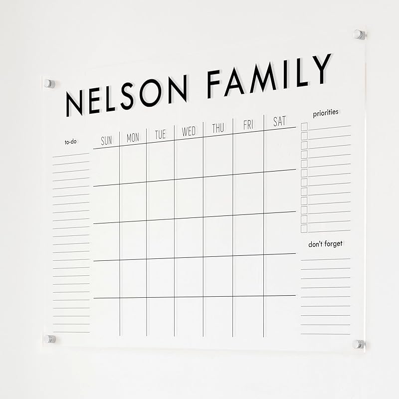 Personalized Clear Acrylic Calendar for Wall, Calendar Whiteboard for Wall, Dry Erase Wall Calendar, Wall Calendar Organizer System for Home (Block, Black, 38"W x 26"H)-DeskLoop Office