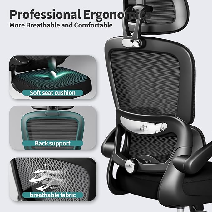 TRALT Office Chair Ergonomic Desk Chair, 330 LBS Home Mesh Office Desk Chairs with Wheels, Comfortable Gaming Chair, High Back Office Chair for Long Hours (Black)-DeskLoop Office