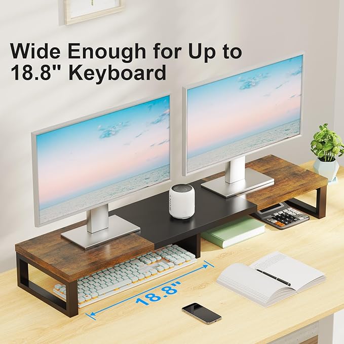 Zimilar Dual Monitor Stand Riser, Large Monitor Stand for Desk, Wood Monitor Riser with Storage Organizer for Home Office, Monitor Stands for 2 Monitors, Desktop Wooden Monitor Riser for Computer-DeskLoop Office