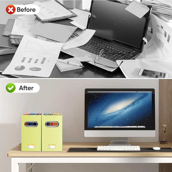 BALEINE File Organizer Box, Cardboard File Folder Organizer with Handle for Letter Size, Portable Collapsible Hanging Filing Box for Home Office Document Storage (2 Pack, Yellow)-DeskLoop Office