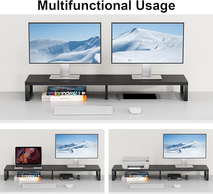 Zimilar Dual Monitor Stand Riser, Large Monitor Stand for Desk, Wood Monitor Riser with Storage Organizer for Home Office, Monitor Stands for 2 Monitors, Desktop Wooden Monitor Riser for Computer-DeskLoop Office