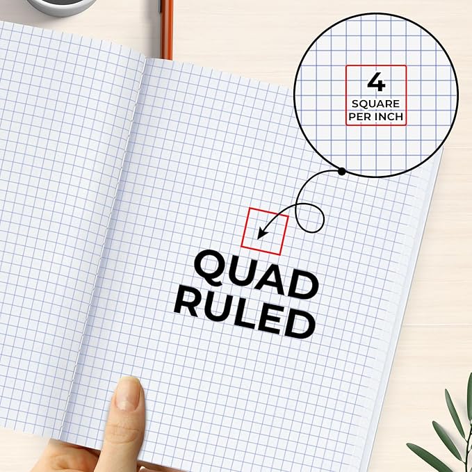 12 Pack Graph Paper Composition Notebook, 200 Pages (100 Sheets), 4x4 Grid, Graph Composition Notebook, Hard Cover Quad Ruled Notebook for Home & School, Bulk Grid Notebooks, Assorted Marble
