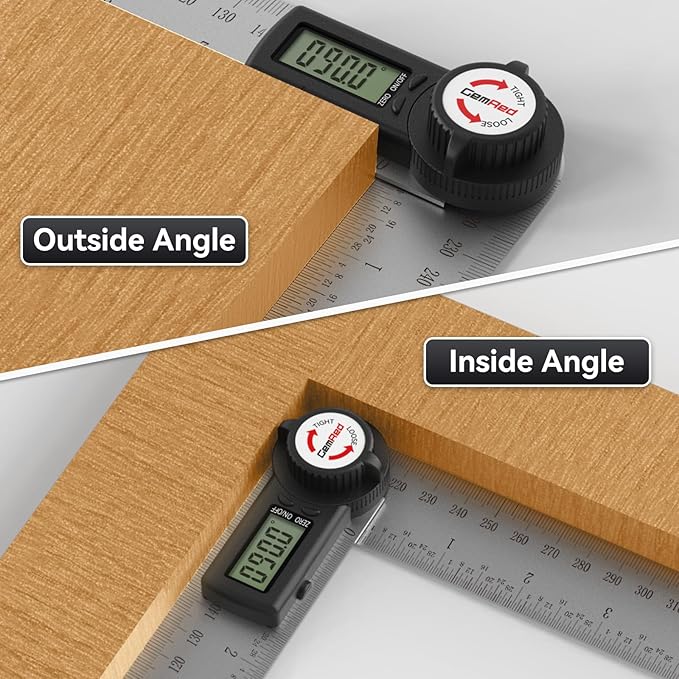 GemRed 82305 Digital Angle Finder GemRed Protractor Stainless steel 7inch 200mm (Black Button)-DeskLoop Office