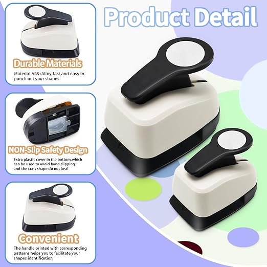 Circle Punch, Circle Hole Punch, Paper Hole Puncher, 3 PCS CirclePunch Set, 1 inch Hole PunchCircle, 5/8'' CirclePaper Punchers, 3/8'' Craft Punches, HolePuncher for Crafts, Shape Punches-DeskLoop Office