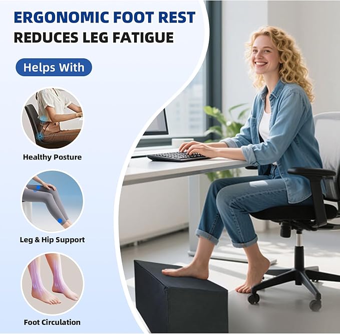 Adjustable Foot Rest for Under Desk at Work - 3-in-1 Ergonomic Foot Stool with Zipper Connection, 6.3"/11.8"/16" Height Adjustable for Office, Home & Gaming (Black)-DeskLoop Office