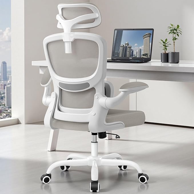 High Back Ergonomic Office Chair, Breathable Mesh Desk Chair with Lumbar Support, Adjustable Headrest, Flip-up Armrests, Computer Gaming Chair-DeskLoop Office