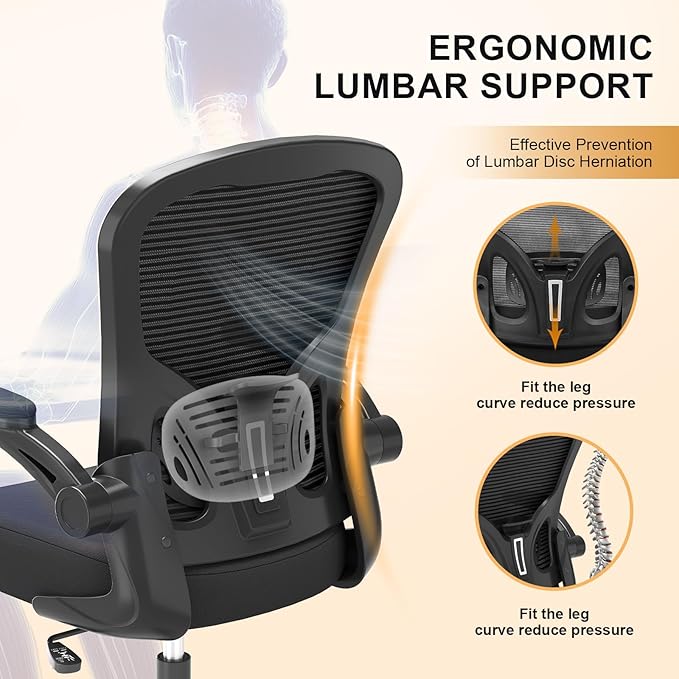Office Chair, Ergonomic Desk Chairs 330LBS Capacity High Back Mesh Computer Chair with Flip-up Armrests, Comfy Work Chair with Adjustable Lumbar Support, Rolling Chair-DeskLoop Office
