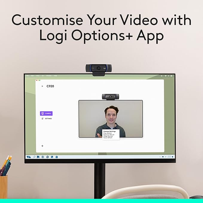 Logitech C920x HD Pro Webcam, Full HD 1080p/30fps Video, Clear Audio, HD Light Correction, PC Camera Webcam, Works with Skype, Zoom, Facetime, PC, Laptop, Mac, Tablet - Black-DeskLoop Office