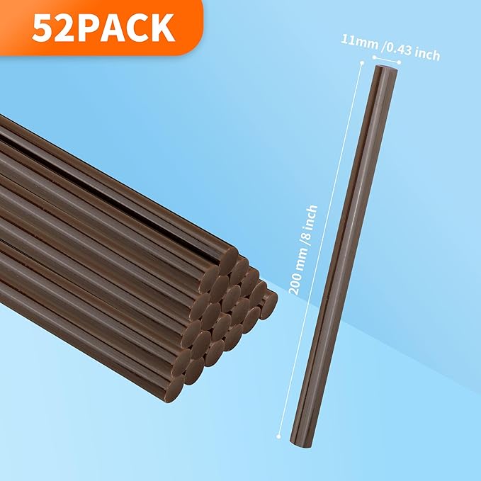 MATUFF Brown hot Glue Stick Full Size 0.43” Dia x 8” Long, 52 pcs Hot melt Adhesive Glue Sticks, Colored Glue Gun Sticks for Christmas Decoration DIY Crafts Arts School Home Gluing Project-DeskLoop Office