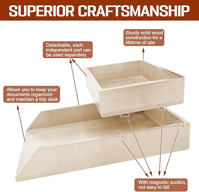 2-Tier Wood Letter Tray Wooden Desk Organizer Letter-Size Tray Magnetic Paper Document File Organizer for Office Supplies Collection Folders Notebooks Desktop Workspace Holder-DeskLoop Office