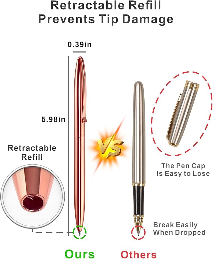 Cambond Ballpoint Pens, Guest Pen Stainless Steel Nice Pens for Guest Book Uniform Christmas Gift - Black Ink (1.0mm Medium Point), 3 Pens with 6 Extra Refills (Rose Gold),3 Count (Pack of 1)-DeskLoop Office