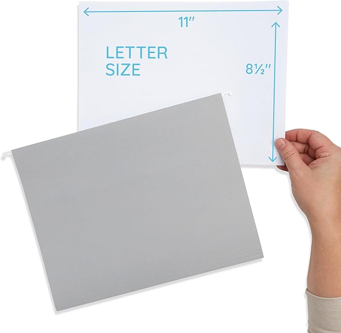 25 Blue Summit Supplies Grey Hanging File Folders Letter Size - Durable 11pt Paper, Hanging File Folders Gray, Plastic Tabs and Inserts Included, Perfect for Office Organization-DeskLoop Office